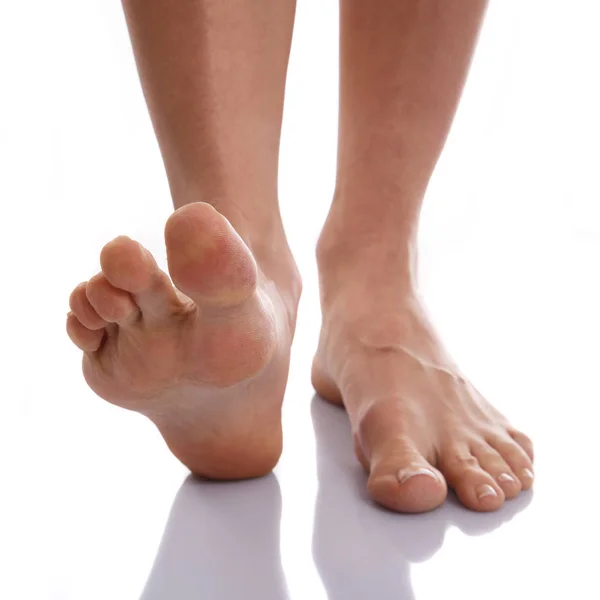 Cropped View Female Tired Feet Pink Rude Skin — Stock Photo, Image