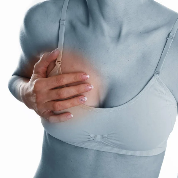 Mid Section View Woman Top Touching Breast Feeling Pain — Stock Photo, Image