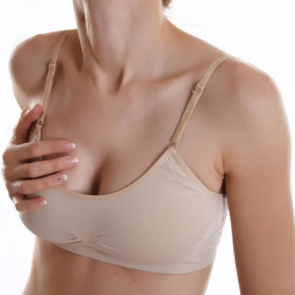 トップ感動胸感じの痛みの女性の半ばの断面図 — ストック写真
