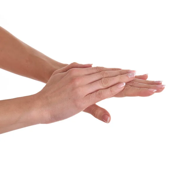 Mãos Femininas Sobre Fundo Branco — Fotografia de Stock