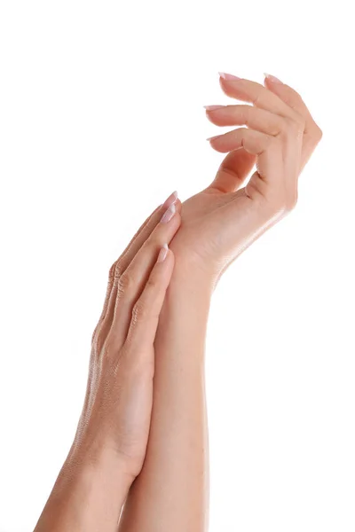 Weibliche Hände Auf Weißem Hintergrund — Stockfoto