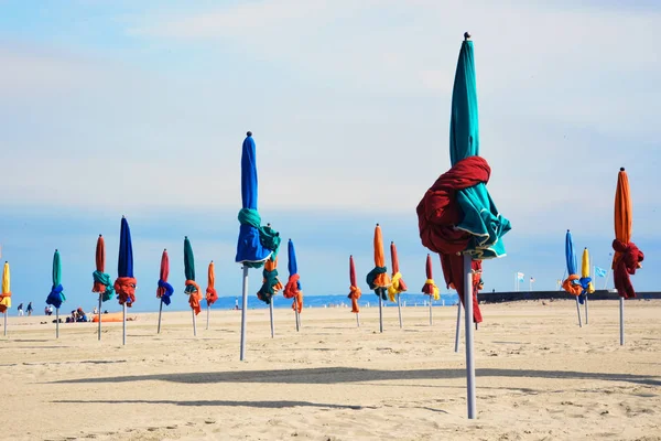 Beach Umbrellas Deauville Fashionable Holiday Resort Normandy France — Stock Photo, Image