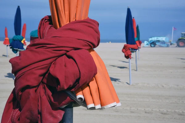 Beach Umbrellas Deauville Colourful Fashionable Holiday Resort Normandy France — Stock Photo, Image