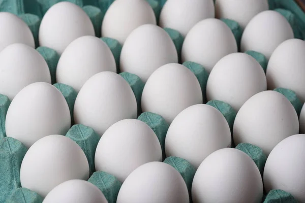 White Eggs Blue Cardboard Box — Stock Photo, Image