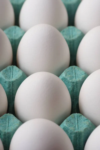 Huevos Blancos Caja Cartón Azul — Foto de Stock