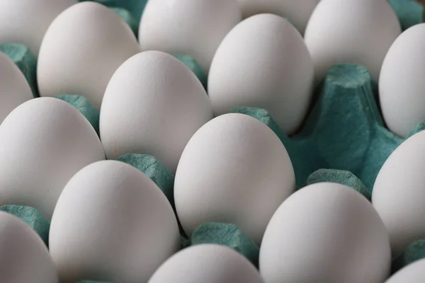 Œufs Blancs Dans Une Boîte Carton Bleu — Photo