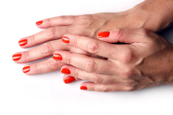 Una Donna Che Manicure Smalto Rosso — Foto Stock