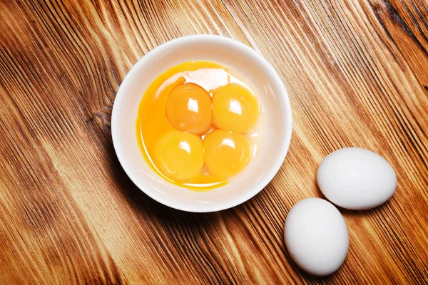Fried Eggs Old Wooden Background Top View — Stock Photo, Image