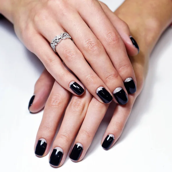 Girl Hand Black Manicure Nails — Stock Photo, Image