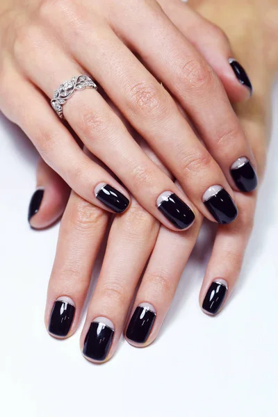 Girl Hand Black Manicure Nails — Stock Photo, Image