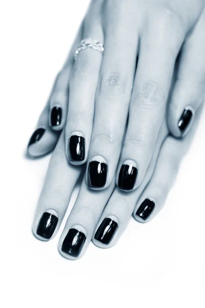 Girl Hand Met Zwarte Manicure Nagels — Stockfoto