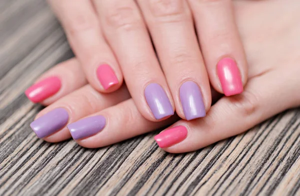 Bright Stylish Manicure Colored Nail Polish — Stock Photo, Image