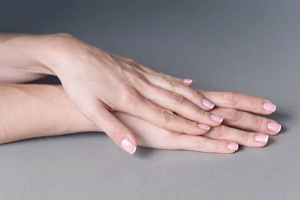 Beautiful Female Hands French Manicure — Stock Photo, Image