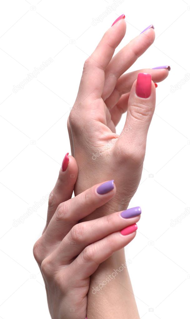 Bright stylish manicure with colored nail polish 