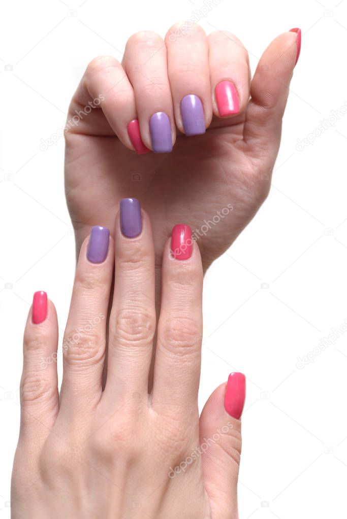 Bright stylish manicure with colored nail polish