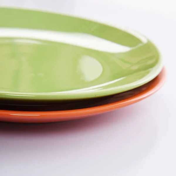 Orange Green Plates Isolated White Background — Stock Photo, Image