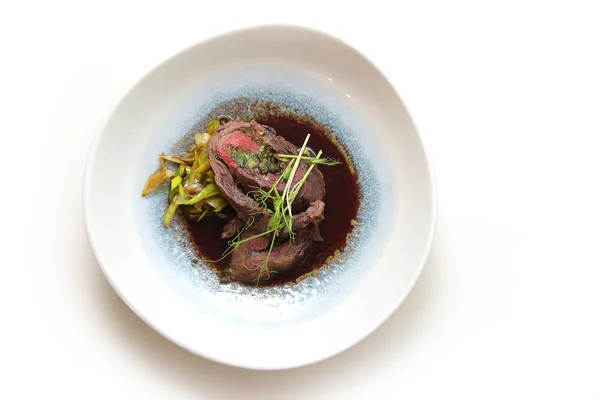 Viande Avec Garniture Légumes Avec Sauce — Photo