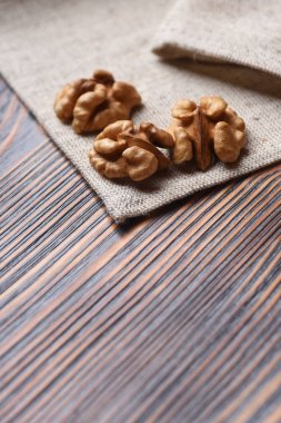 walnuts on a wooden board. macro