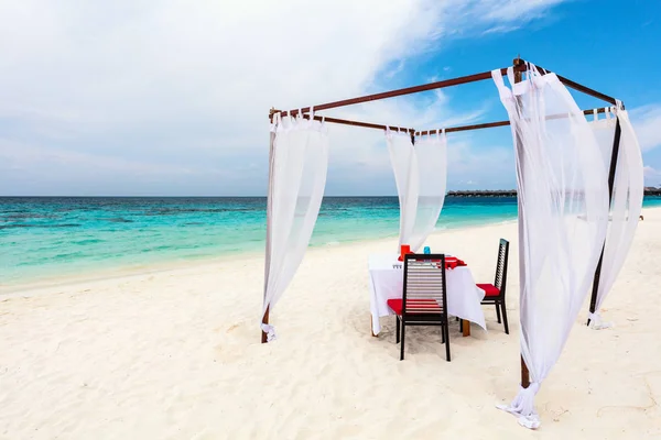 Cena Romántica Lujo Almuerzo Playa Tropical Maldivas — Foto de Stock