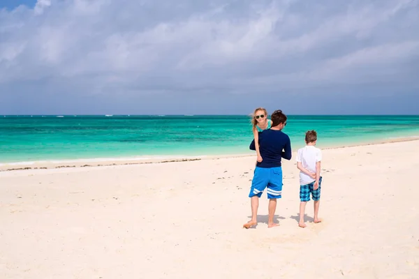 Πατέρας Και Παιδιά Απολαμβάνουν Καλοκαιρινές Διακοπές Στην Παραλία Του Τροπικού — Φωτογραφία Αρχείου