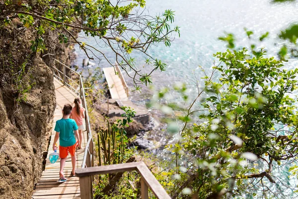 Enfants Frère Sœur Plein Air Explorer Île Tropicale Jour Été — Photo