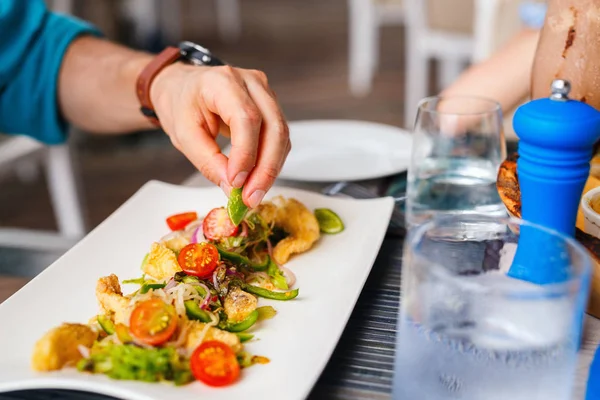 Delicious starter salad served for lunch at restaurant