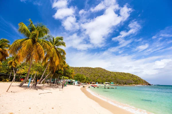 Spiaggia Tropicale Idilliaca Con Sabbia Bianca Palme Acqua Turchese Dei — Foto Stock