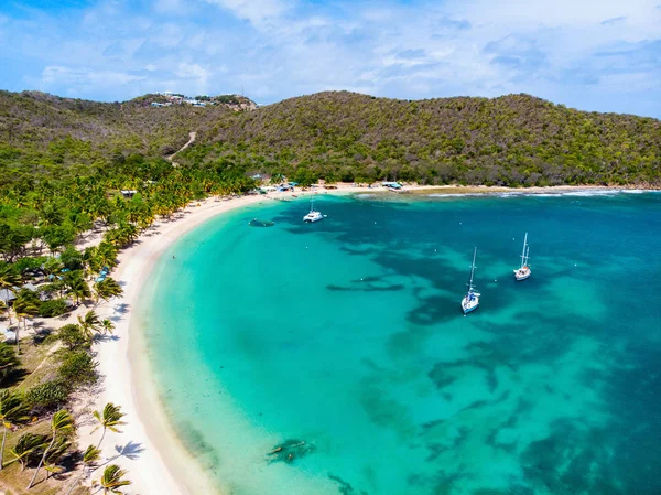 Mayreau Tropik Ada Vincent Grenadinler Turkuaz Karayip Denizi Havadan Dron — Stok fotoğraf