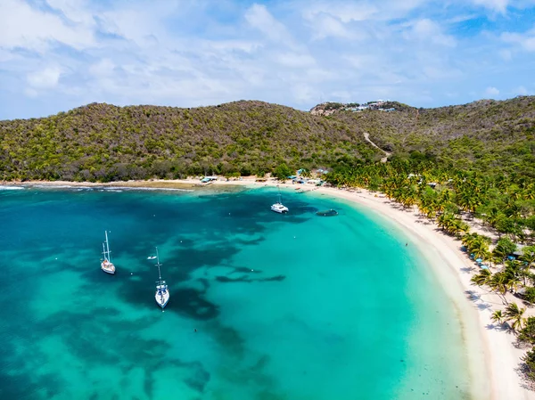 Luchtfoto Drone Uitzicht Tropische Eiland Van Mayreau Turquoise Caraïbische Zee — Stockfoto