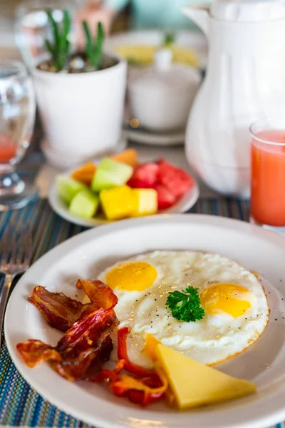 Delicious Breakfast Fried Eggs Bacon — Stock Photo, Image