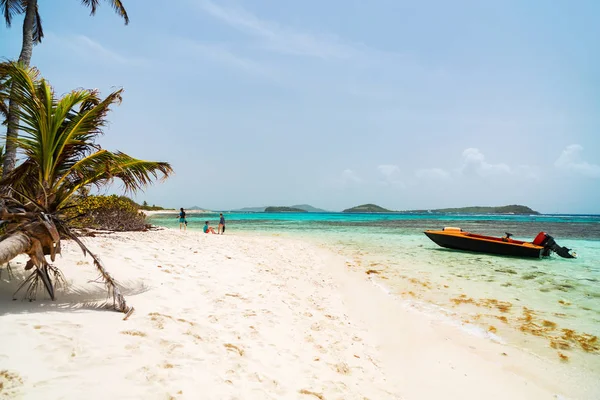 Батько Діти Користуються Тропічних Пляжний Відпочинок Екзотичному Острові Тобаго Рифи — стокове фото