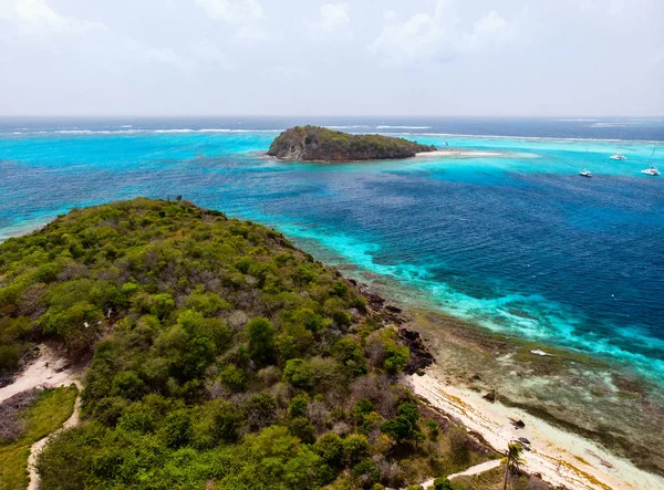 Widok Anteny Drone Wysp Tropikalnych Turkusowe Wody Morza Karaibskiego Tobago — Zdjęcie stockowe