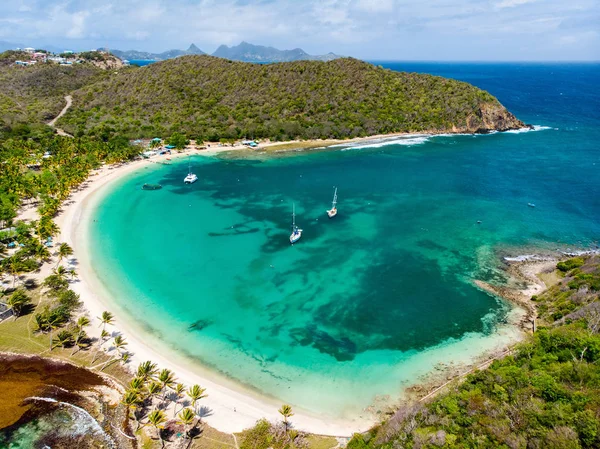 Veduta Aerea Drone Dell Isola Tropicale Mayreau Del Mare Turchese — Foto Stock