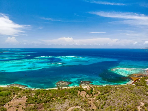 Letecká Dron Pohled Tropických Ostrovů Tyrkysové Karibské Moře Tobago Cays — Stock fotografie
