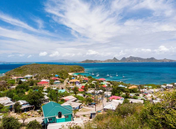 Luchtfoto Drone Uitzicht Tropische Eiland Van Mayreau Turquoise Caraïbische Zee — Stockfoto