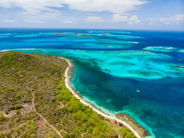 Veduta Aerea Drone Delle Isole Tropicali Turchese Mar Dei Caraibi — Foto Stock