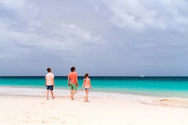 Vista Posteriore Del Padre Dei Bambini Che Godono Vacanze Mare — Foto Stock