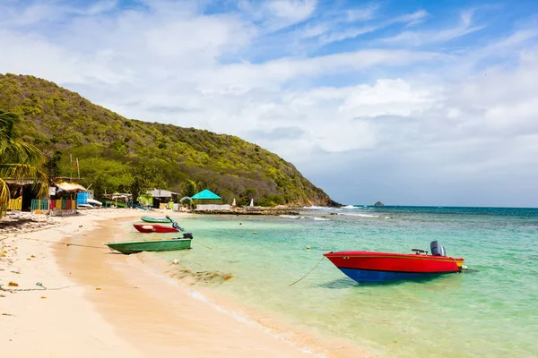 Idyllischer Tropischer Strand Mit Weißem Sand Palmen Und Türkisfarbenem Karibischem — Stockfoto