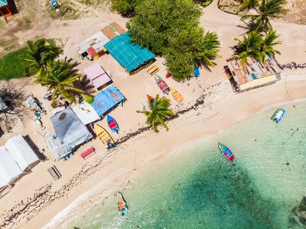 Vista Aérea Del Dron Isla Tropical Mayreau Mar Caribe Turquesa —  Fotos de Stock