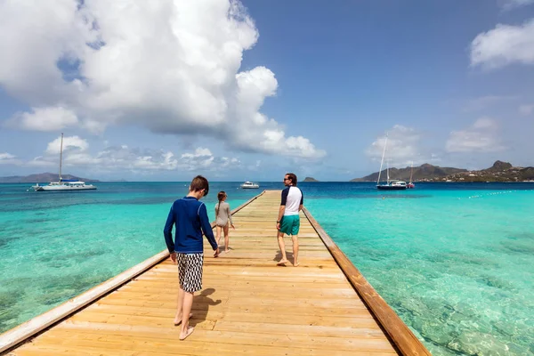 Father Kids Enjoying Summer Vacation Tropical Island Caribbean — Stock Photo, Image