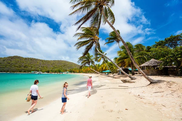 Matka Děti Užívat Tropické Pláži Dovolenou Ostrově Mayreau Svatý Vincenc — Stock fotografie