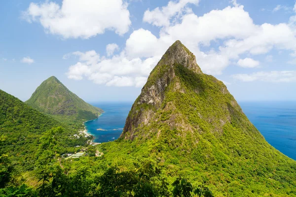 Icónica Vista Las Montañas Piton Isla Santa Lucía Caribe — Foto de Stock