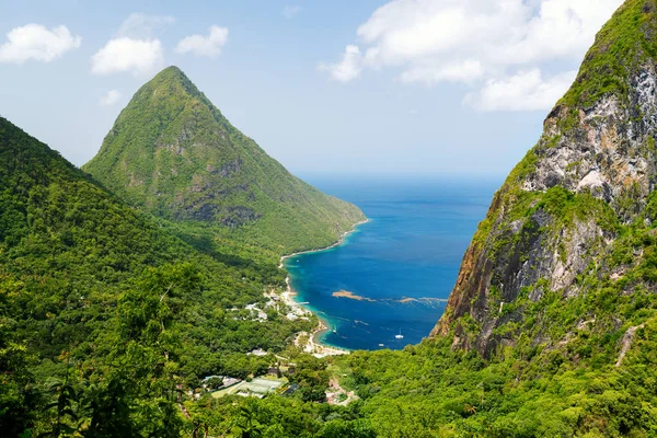 Iconische Beeld Van Piton Bergen Lucia Eiland Caribisch Gebied — Stockfoto