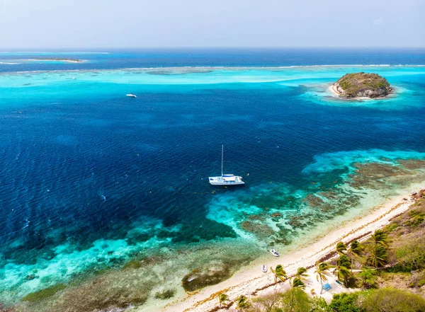 Aerial Drönarvy Tropiska Öar Och Turkosa Karibiska Havet Tobago Cays — Stockfoto