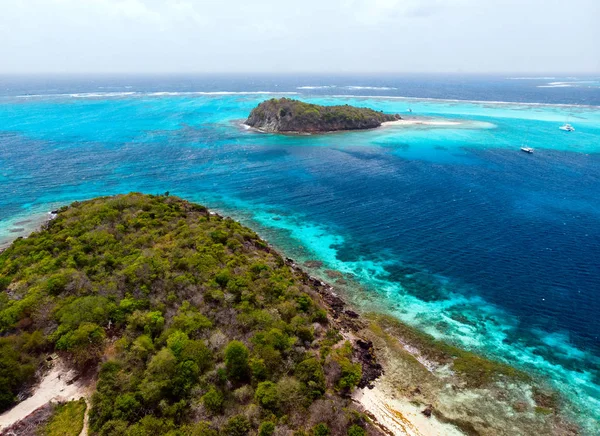 Widok Anteny Drone Wysp Tropikalnych Turkusowe Wody Morza Karaibskiego Tobago — Zdjęcie stockowe