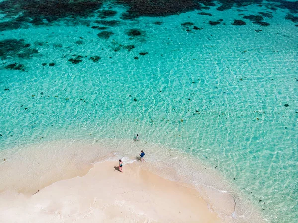 Vue Aérienne Minuscule Banc Sable Tropical Mopion Mer Turquoise Des — Photo