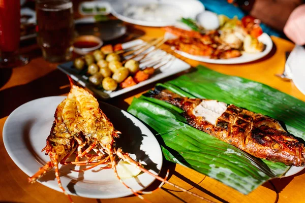 Close Delicious Grilled Seafood Fish Lobster — Stock Photo, Image