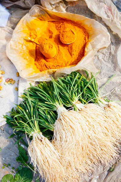 Curry Polvere Erbe Aromatiche Vendita Sul Mercato Myanmar — Foto Stock
