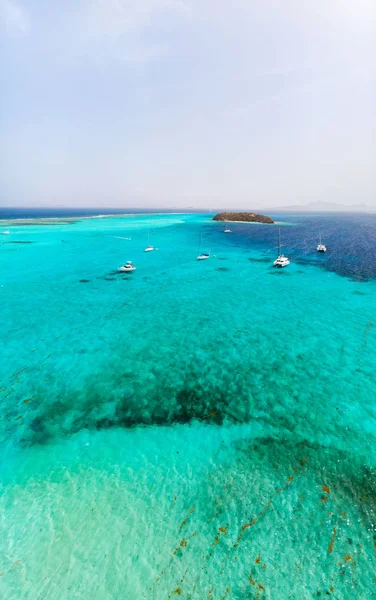 Aerial Drönarvy Tropiska Öar Och Turkosa Karibiska Havet Tobago Cays — Stockfoto