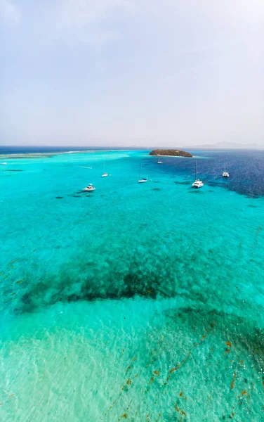 Aerial Drone View Tropical Islands Turquoise Caribbean Sea Tobago Cays — Stock Photo, Image